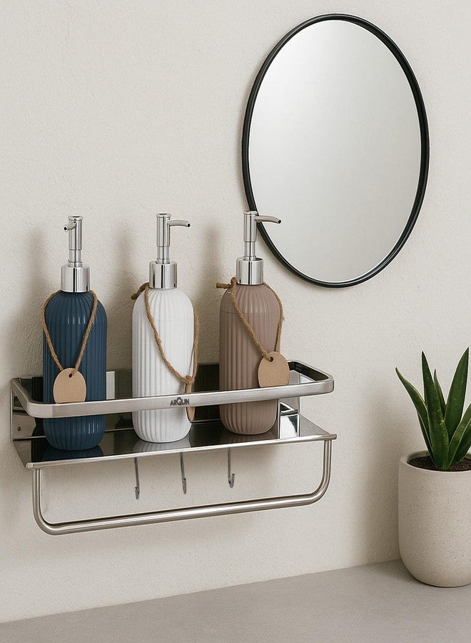 ARQUIN Bathroom Accessories Set | Multipurpose Wall Shelf Stainless Steel Bathroom Shelf I Wall Mount Shelf Organizer | Towel Hook Shelf and Rack I Bathroom Shelves Silver (15x5 Inch) - Image 1